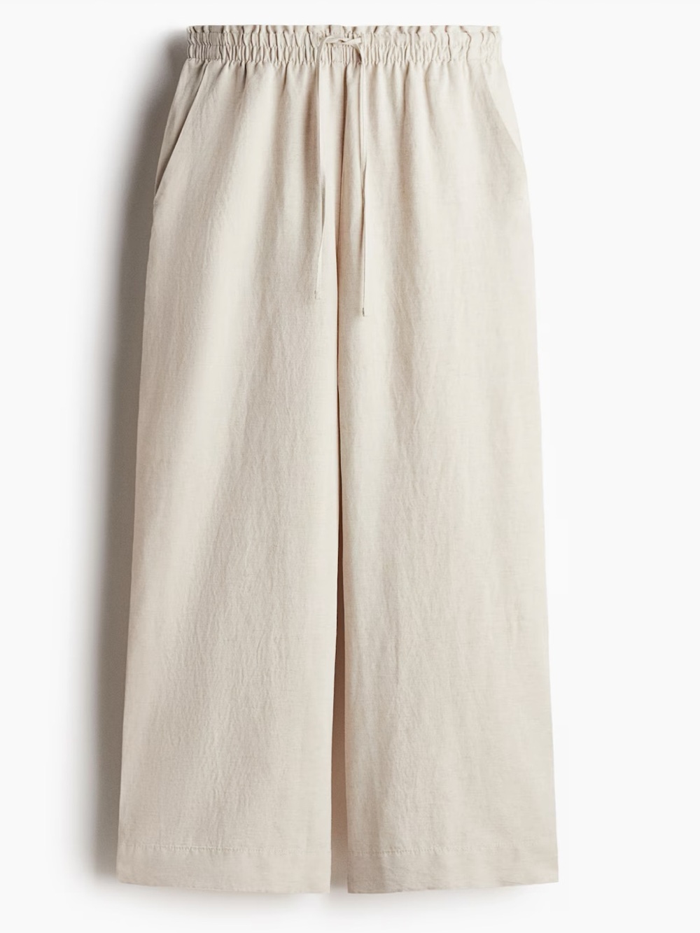 H&M Beige Linen-Blend Crop Pants